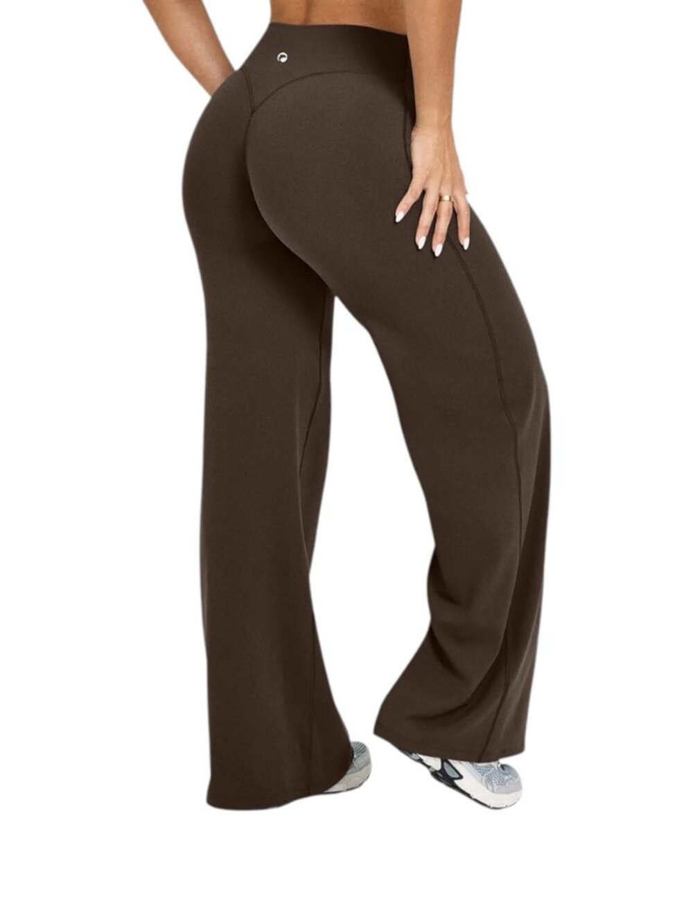 OQQ High Waist Straight Leg Pants, Dark Brown (L, Regular), Soft, Stretchy / NIB